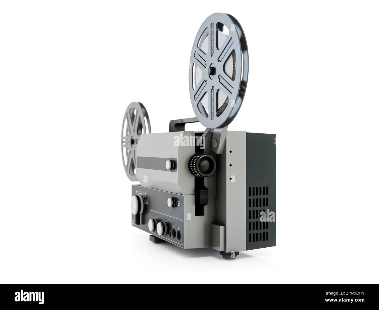3D rendering of vintage film projector on white Stock Photo