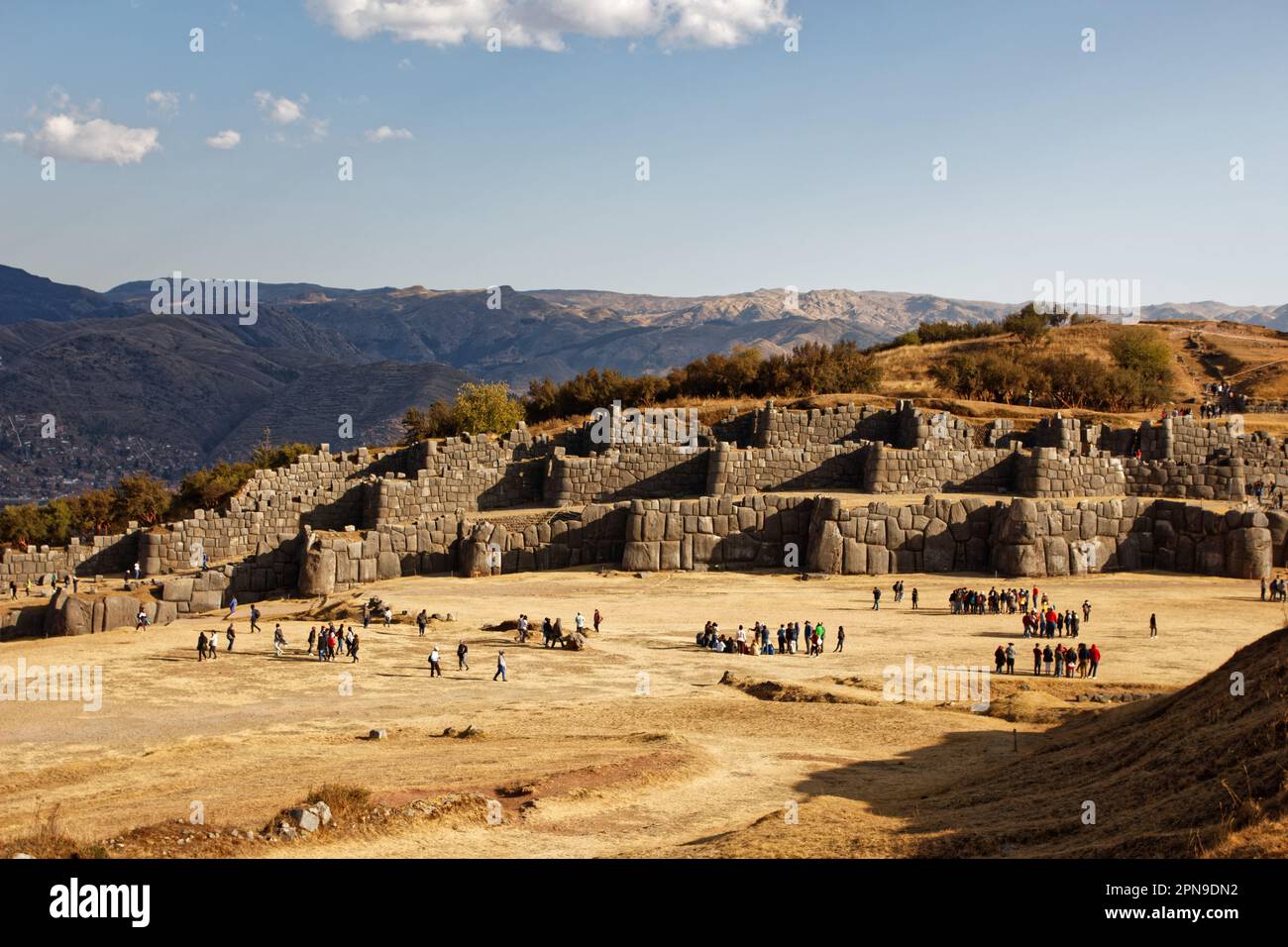 The dry walls of Saqsaywaman (AKA Sacsayhuamán or Xacxaguaman), a citadel built by the Incas in the 15th century, on the northern outskirts of Cusco Stock Photo