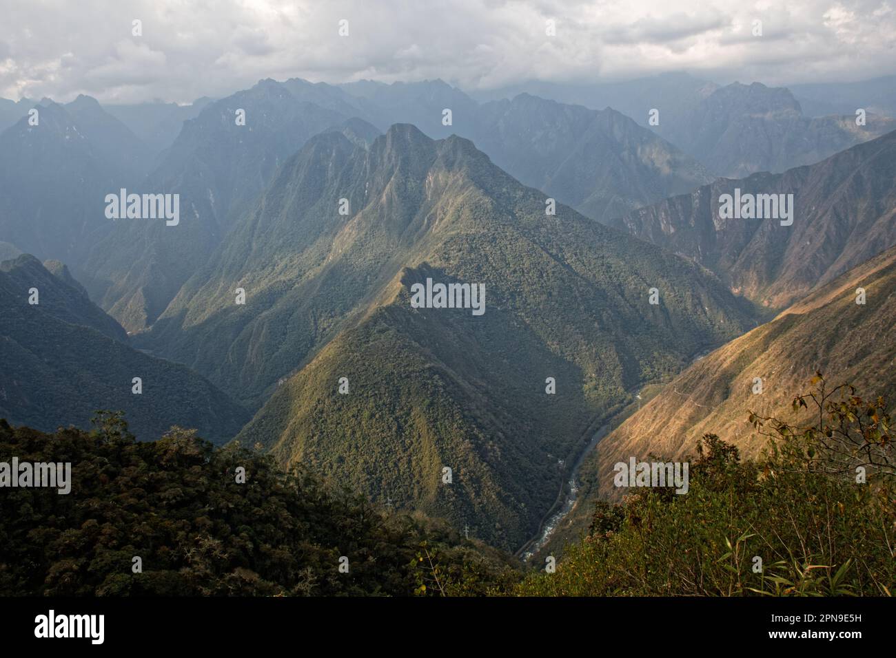 Panoramic Inca Train Panoramic view of the Urubamba Valley from the Inca Trail in Peru Stock ...