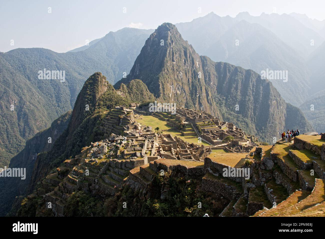 The iconic view of Machu Picchu, Cusco Department, Peru Stock Photo