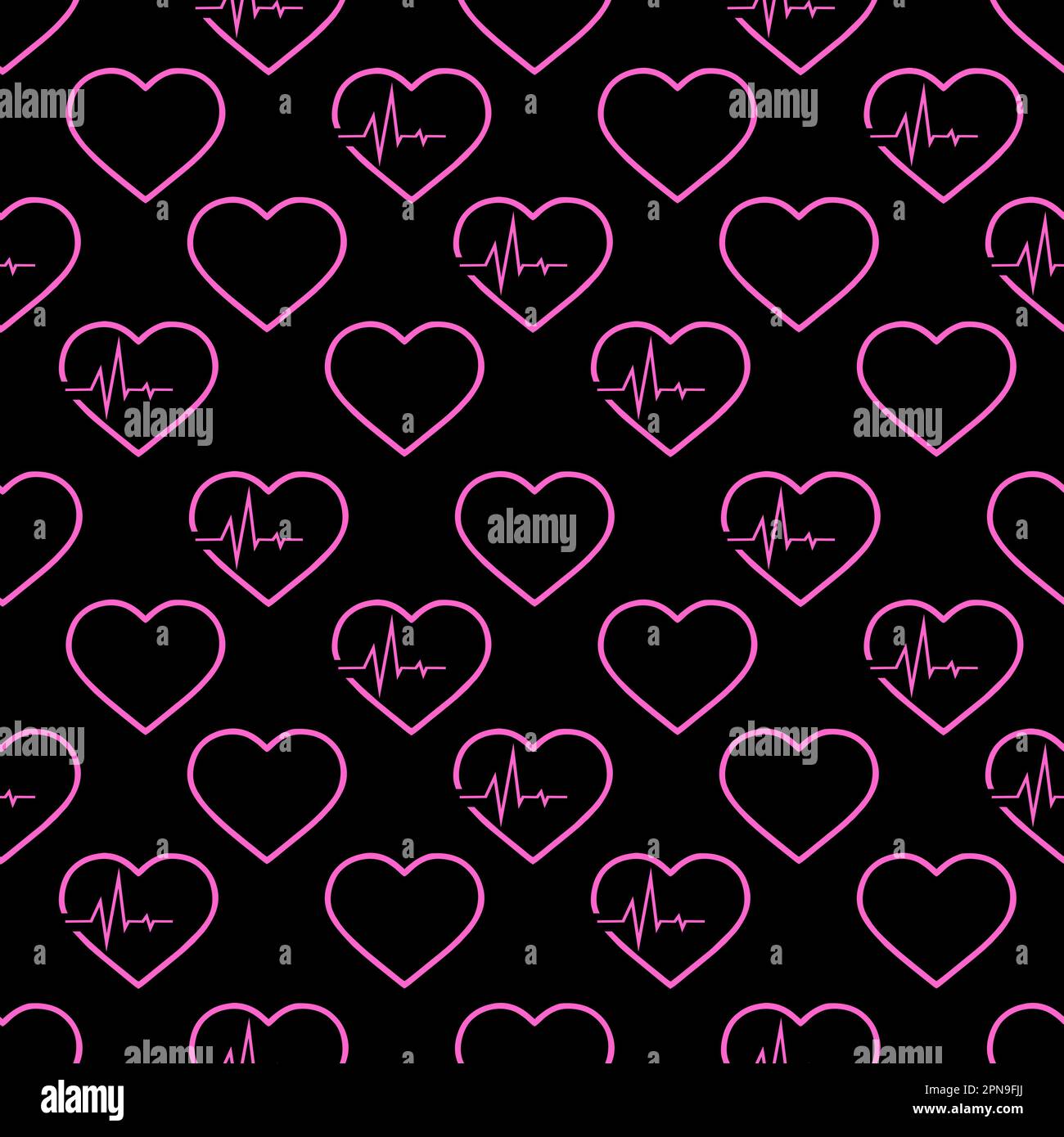 simple seamless pattern of pink hearts on a black background, texture ...