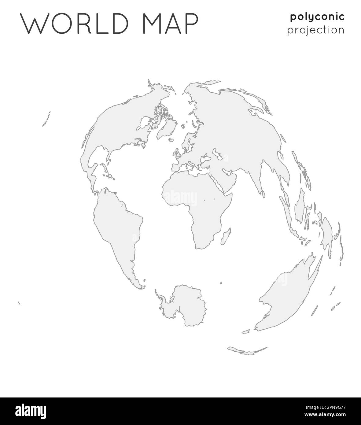 World map. Globe in polyconic projection, plain style. Outline vector ...