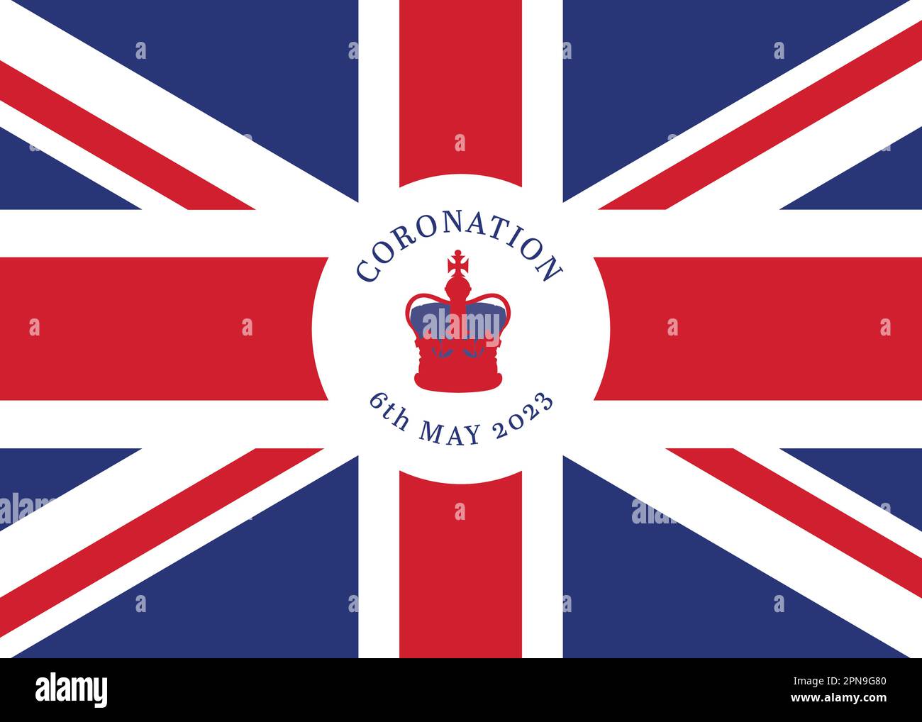 Coronation 6th May 2023 vector with Union Flag red white and blue Stock