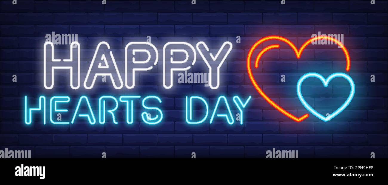 Happy Hearts Day neon text with hearts Stock Vector Image & Art Alamy