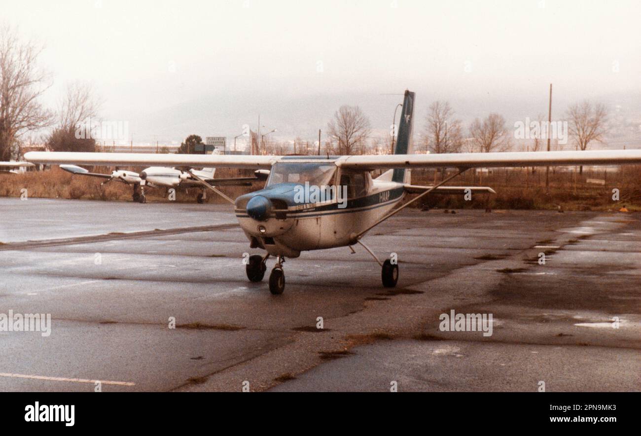 A Partenavia P66 ready to leave the parking place at Florence Peretola airport in late eighties Stock Photo