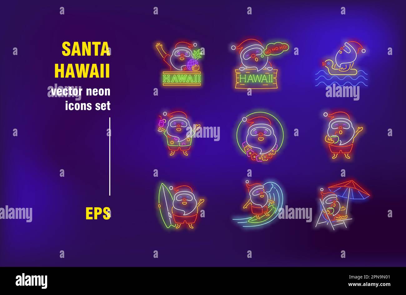 Santa on Hawaii neon signs set Stock Vector Image & Art Alamy