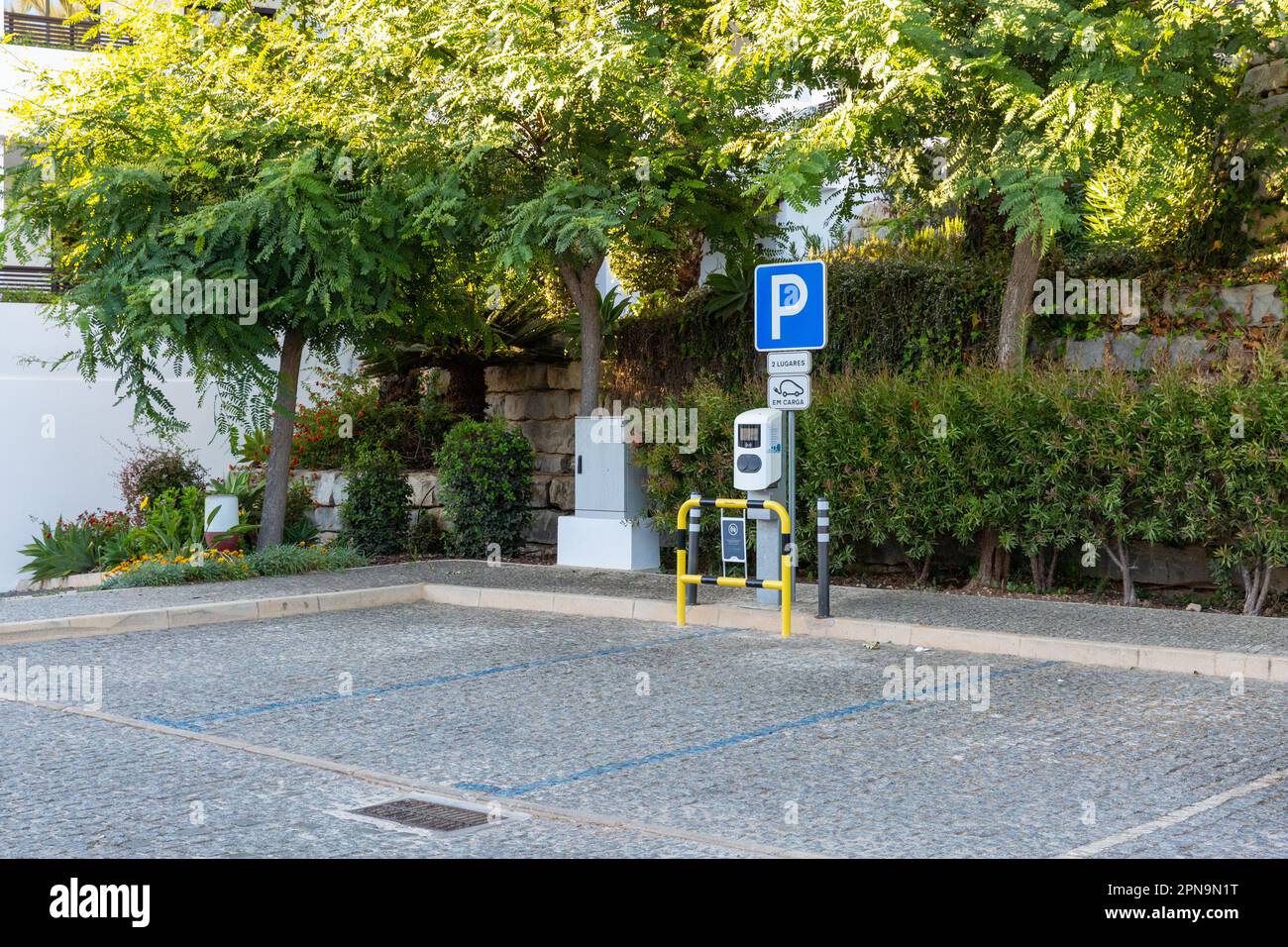 Electric vehicle charging point at The Belmar Spa resort, Lagos Stock ...