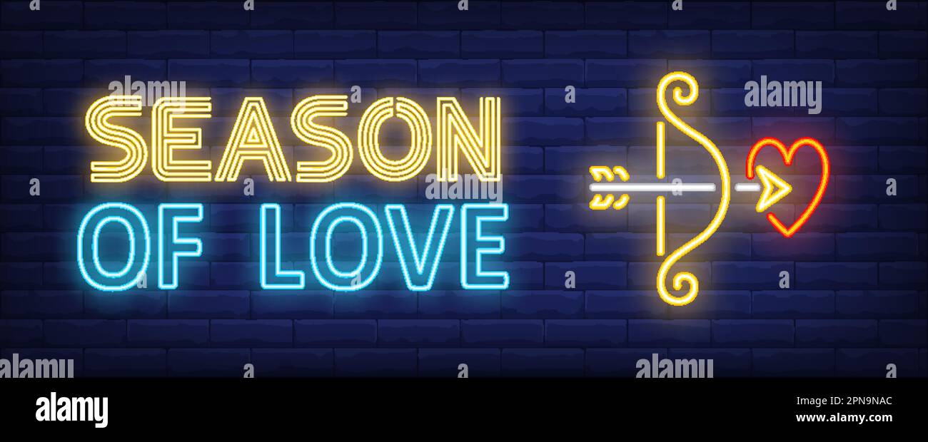 Season of love neon text, bow, arrow and heart Stock Vector Image & Art