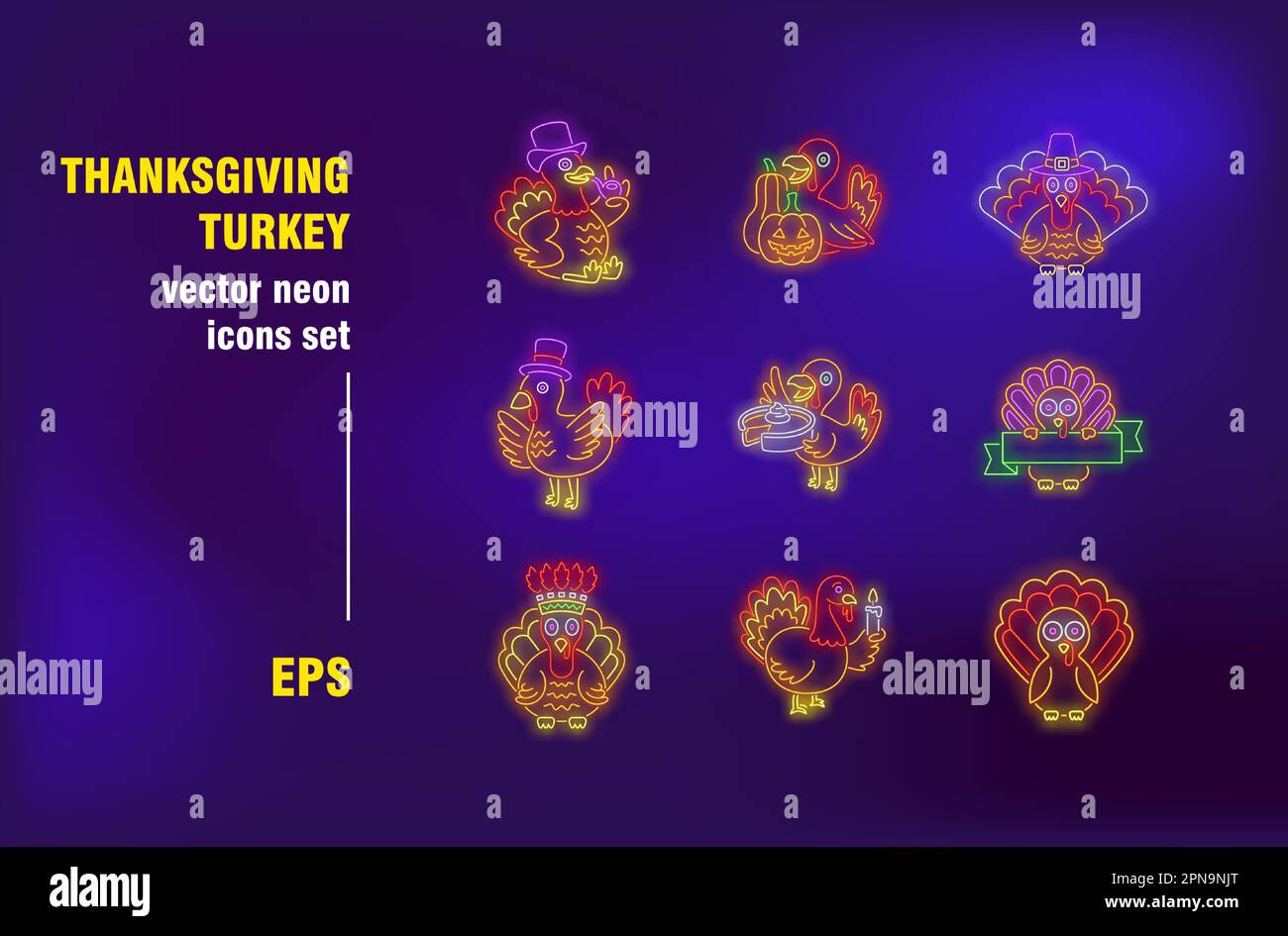 Thanksgiving turkey neon signs set Stock Vector Image & Art - Alamy