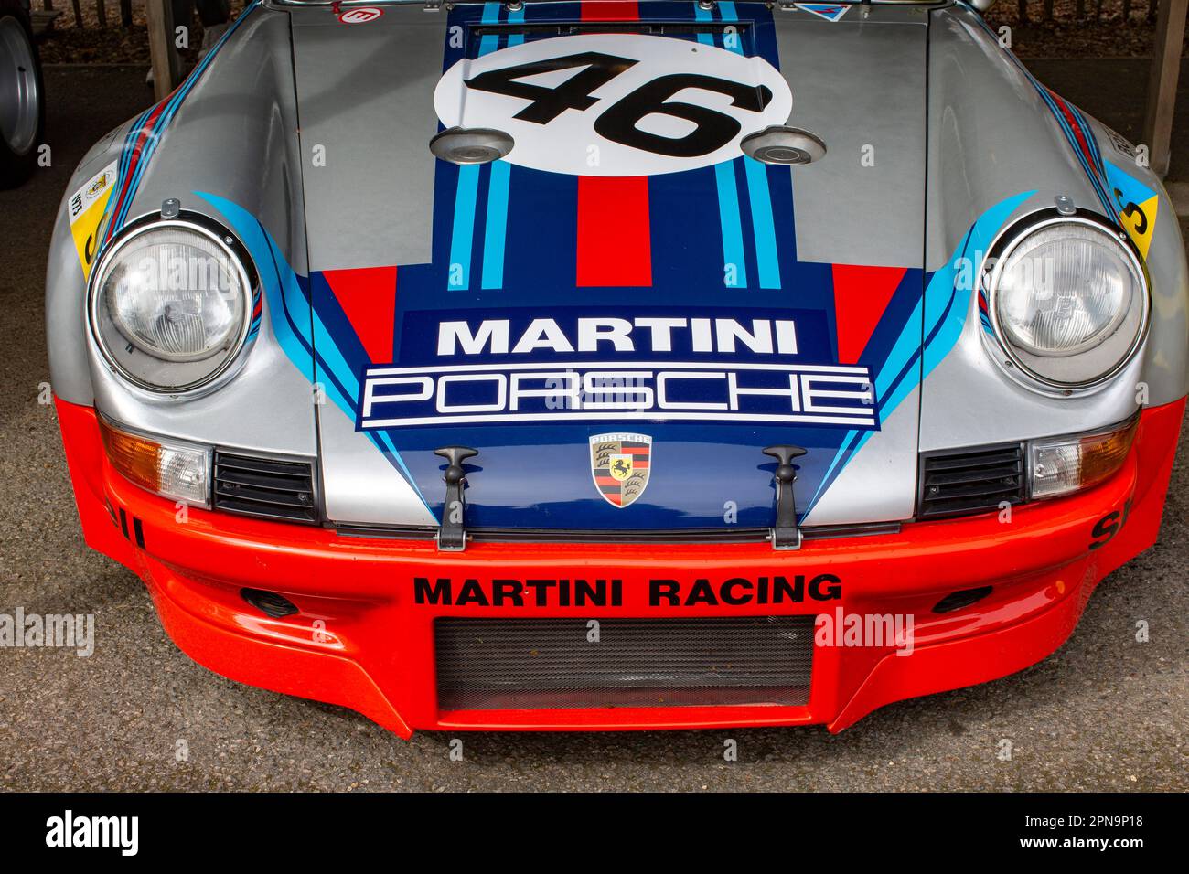 Martini Porsche at Members' Meeting at Goodwood Motor Circuit in West Sussex,United Kingdom. Stock Photo