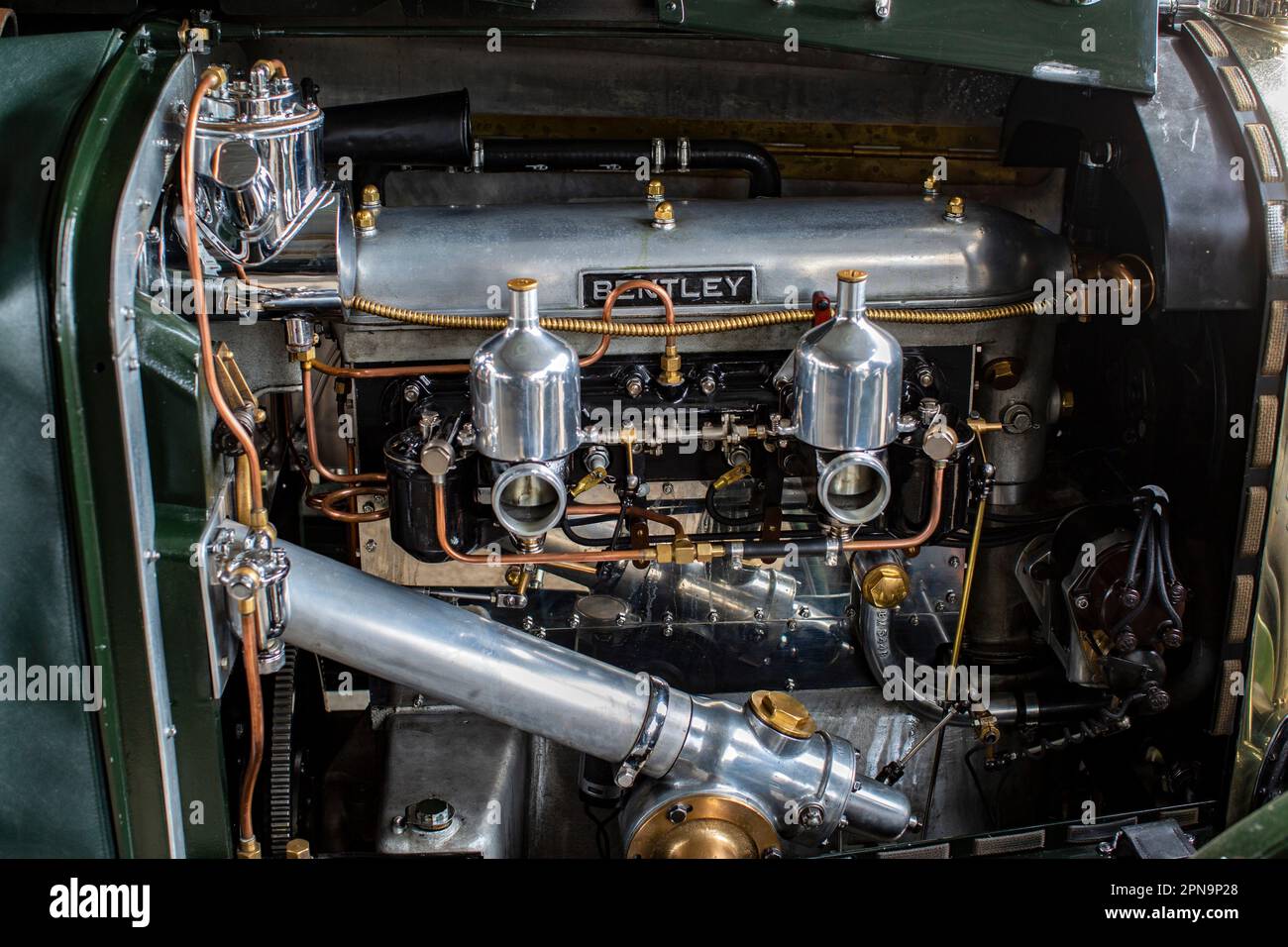 Bentley 4½-litre pre war car engine at Members' Meeting at Goodwood Motor Circuit in West Sussex,United Kingdom. Stock Photo