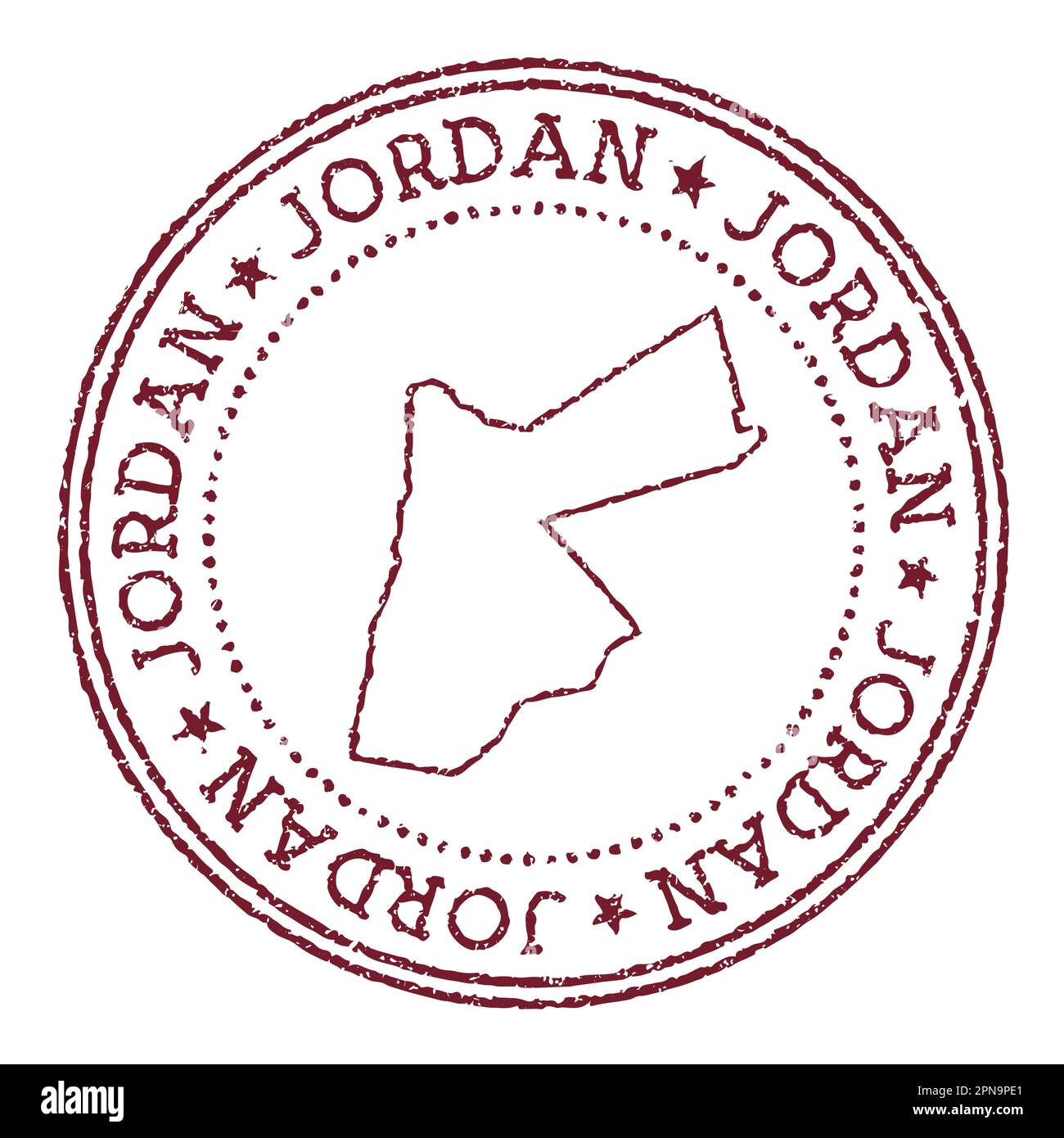 Jordan round rubber stamp with country map. Vintage red passport stamp