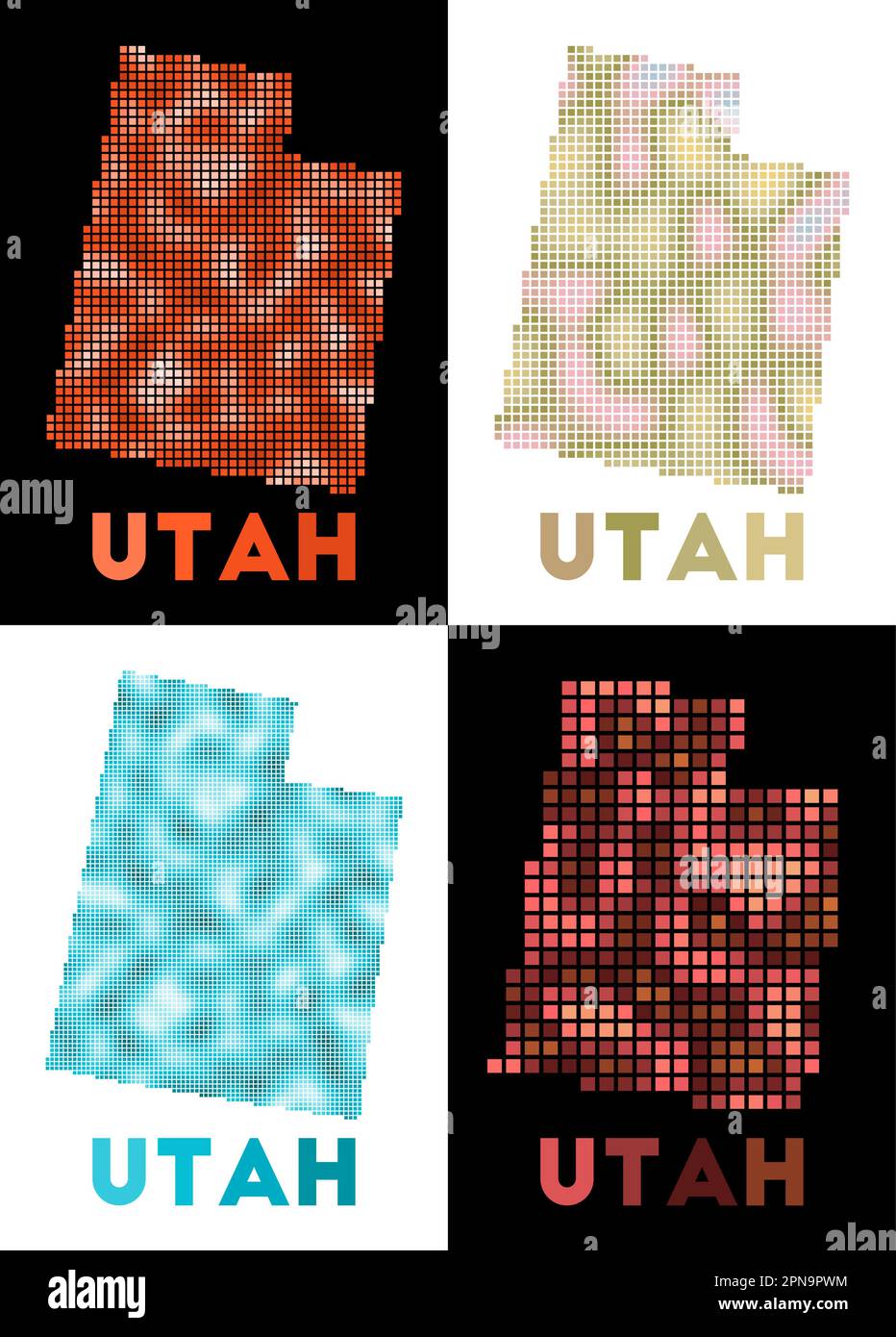 Utah map. Collection of map of Utah in dotted style. Borders of the us state filled with