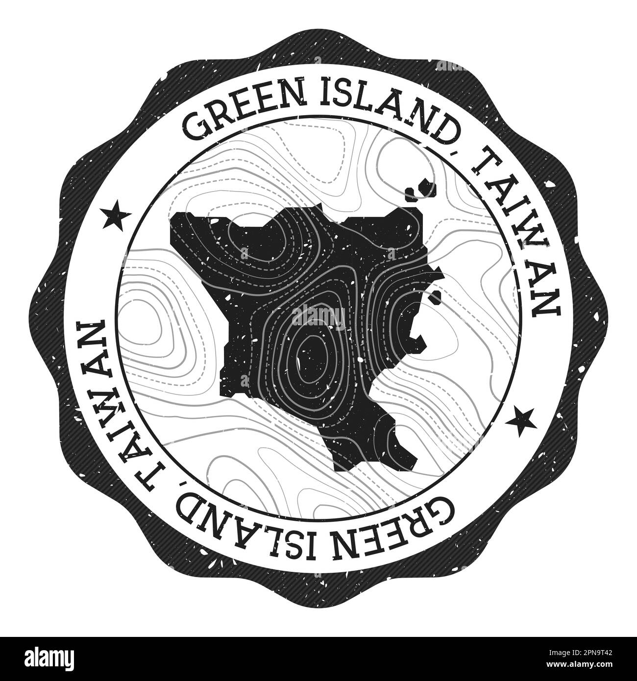 Green Island, Taiwan outdoor stamp. Round sticker with map of island with topographic isolines. Vector illustration. Stock Vector