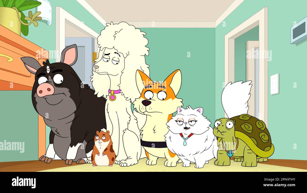 HOUSEBROKEN, from left: Max (voice: Tony Hale), Nibbles (voice: Bresha  Webb), Honey (voice: Lisa Kudrow), Elsa (voice: Clea Duvall), Tabitha  (voice: Sharon Horgan), Shel (voice: Will Forte), Who's a Scaredy Cat?, ( Season