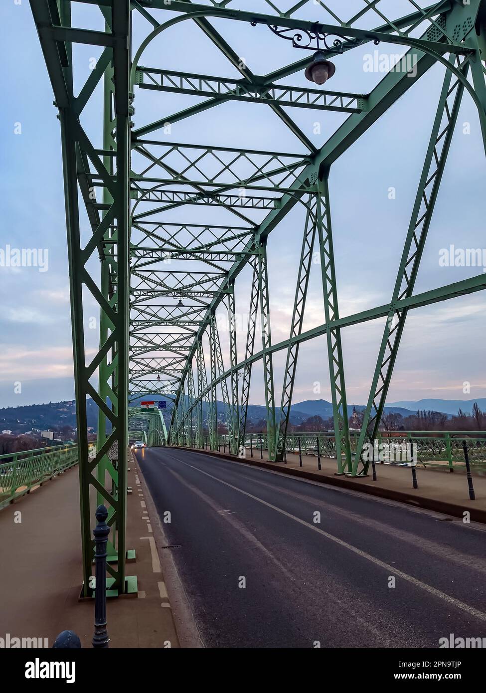 Detail of Maria Valeria Bridge over Danube, connecting the Slovak Stúrovo with the Hungarian Esztergom Stock Photo