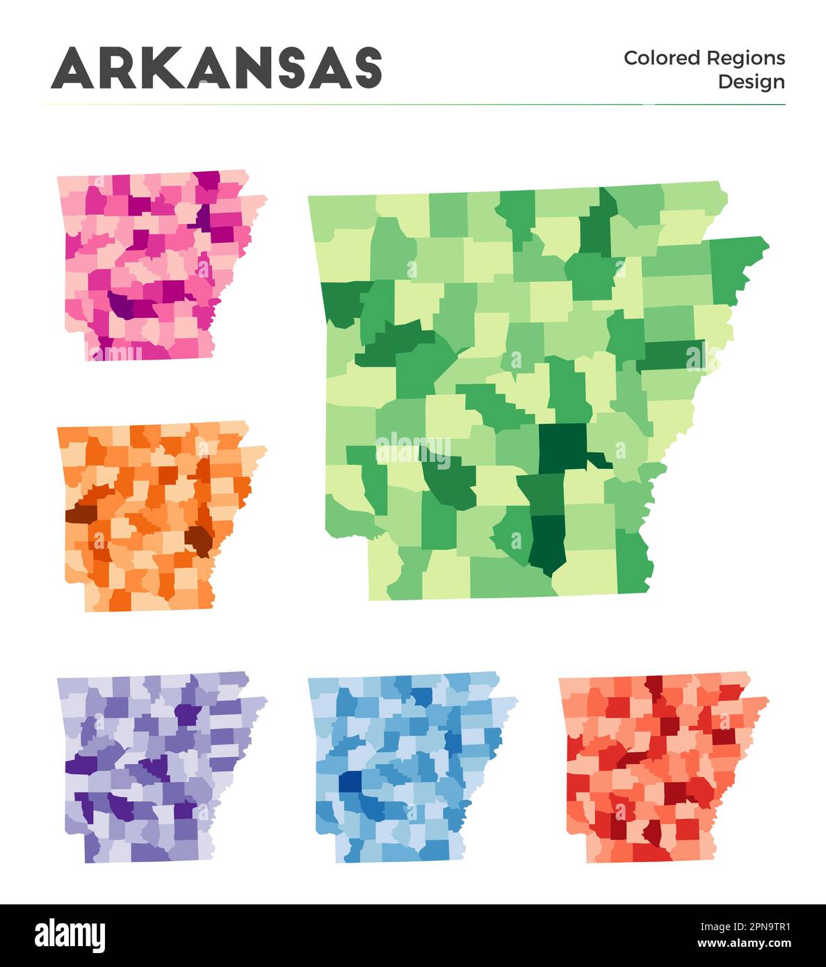 Arkansas map collection. Borders of Arkansas for your infographic. Colored us state regions