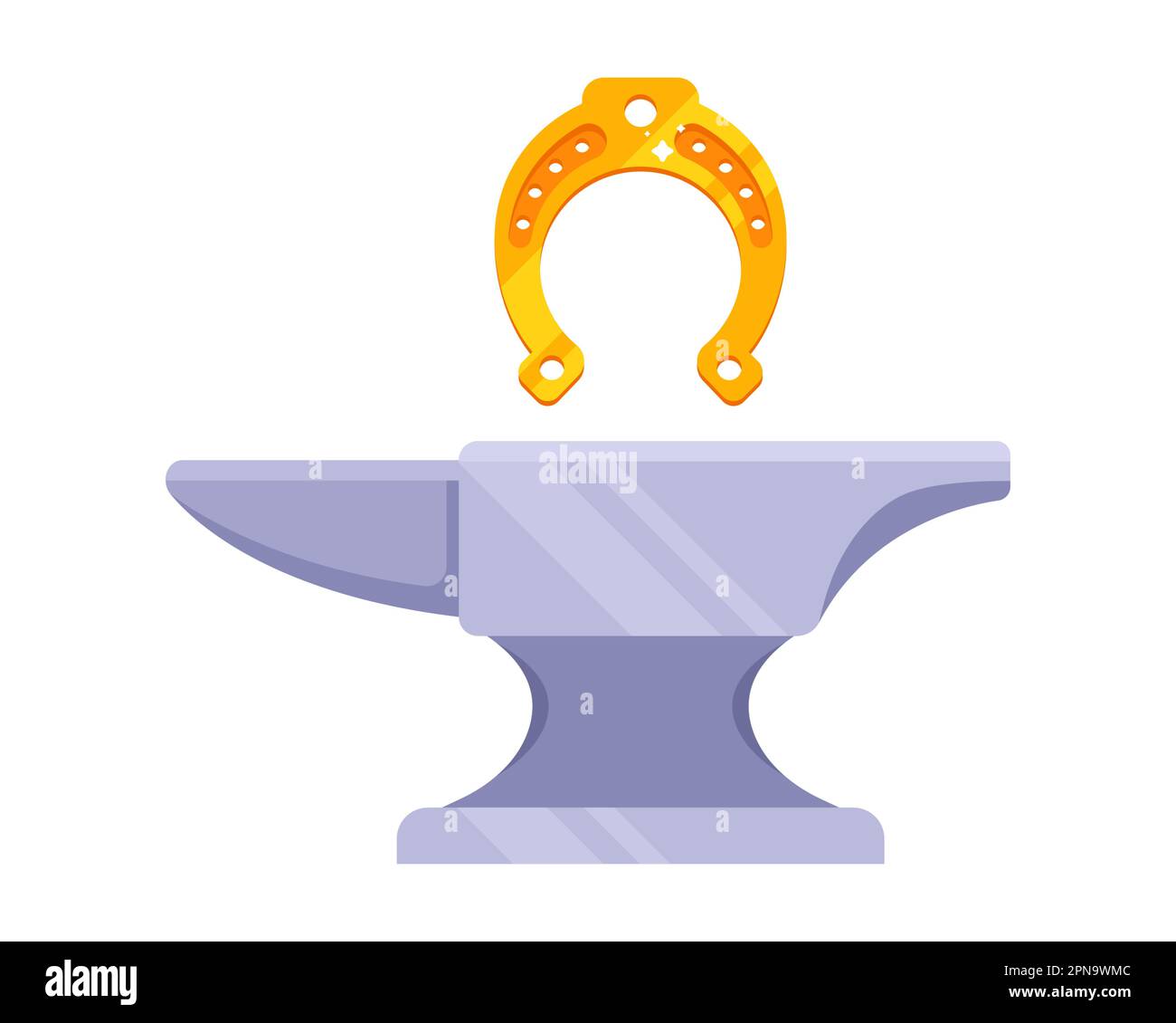 forge a golden horseshoe. blacksmith craft. flat vector illustration. Stock Vector