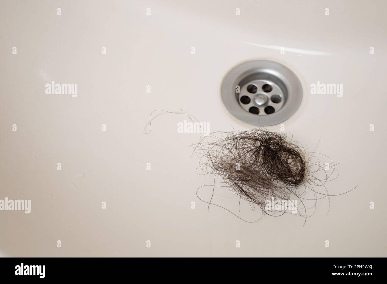 Human hair clogged in sink bathroom drainage with copy space Stock Photo Alamy