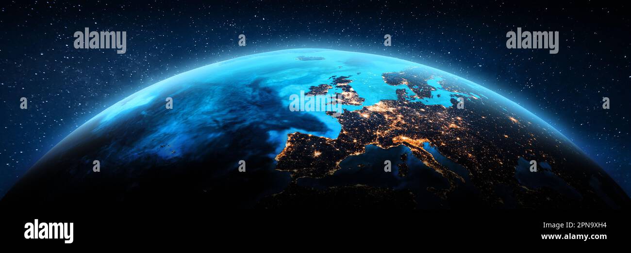 West Europe from space. Elements of this image furnished by NASA. 3d rendering Stock Photo