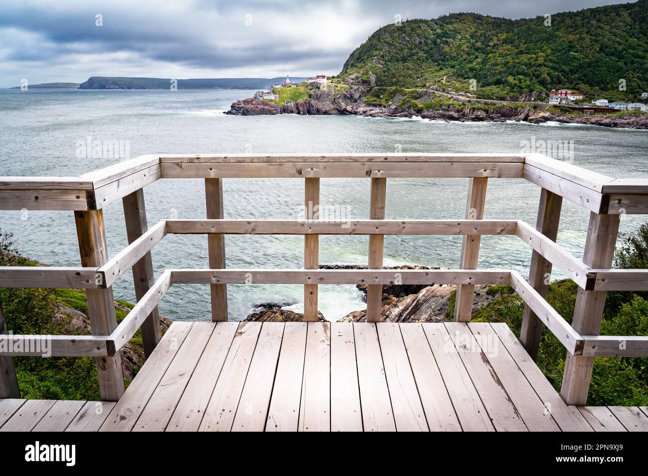 Wooden Boardwalk And Handrail Overlooking The Narrows And Fort Amherst wooden-boardwalk-and-handrail-overlooking-the-narrows-and-fort-amherst