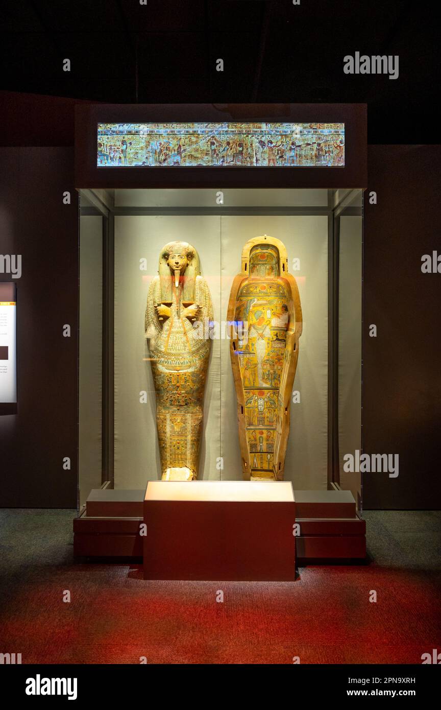 Houston, Texas - April 7, 2023: Egyptian exhibits at the Houston Museum of Natural Science. Stock Photo