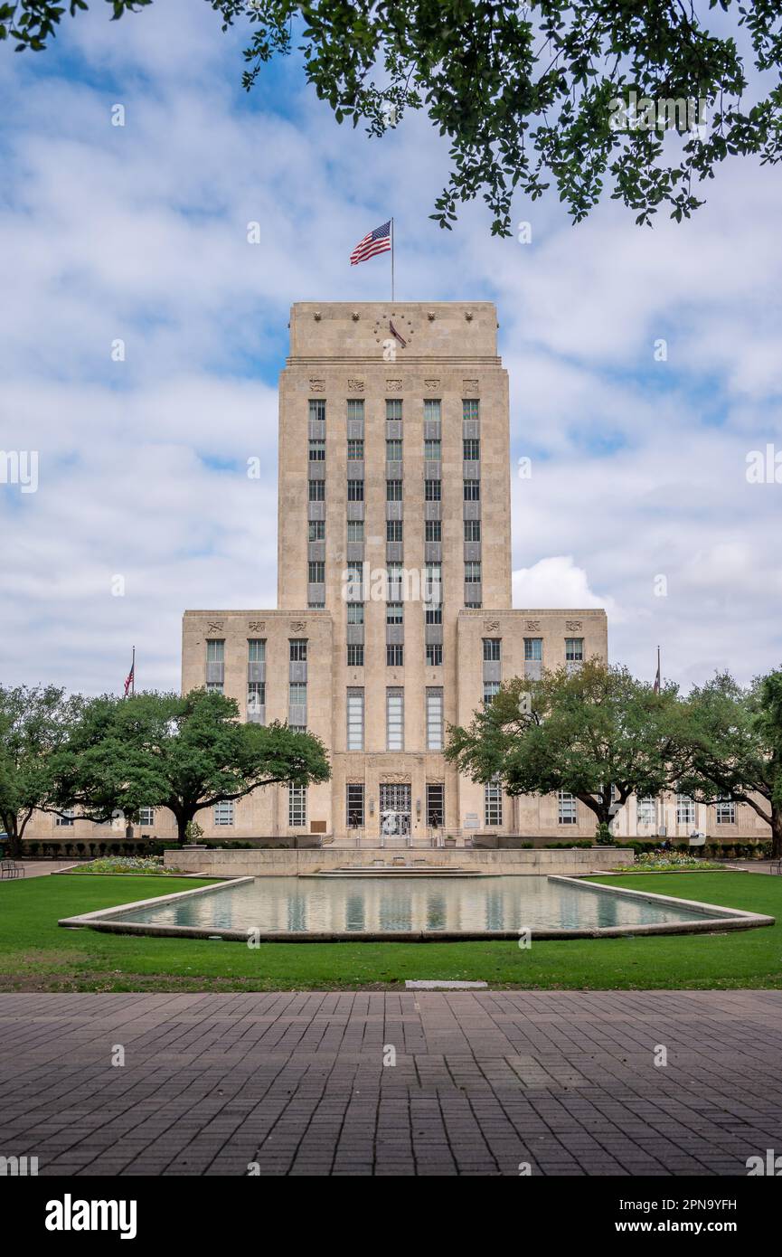 Historic Houston City Hall building in downtown Houson in spring Stock