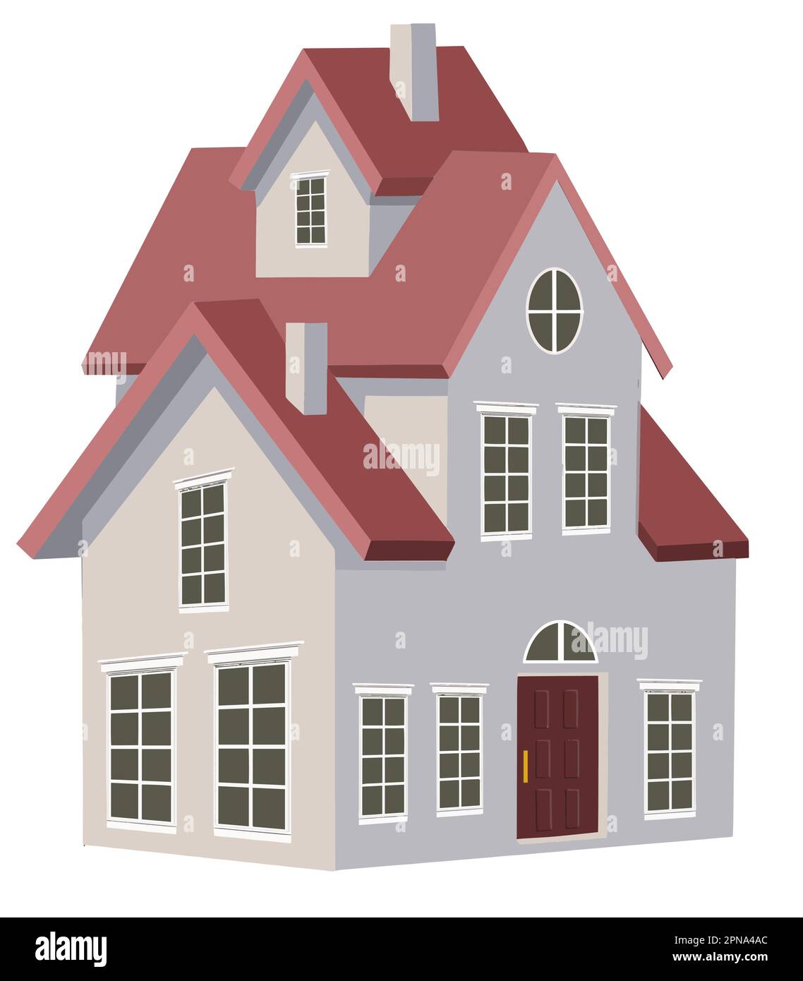A three story house is seen isolated on the background in a vector image. Stock Vector