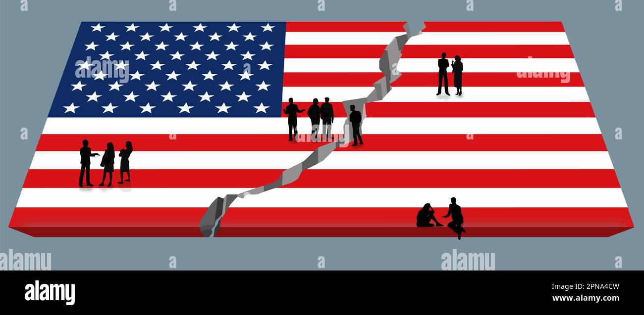 Political issues have split the USA and a flag is split in this vector illustration as a metaphor. Stock Vector