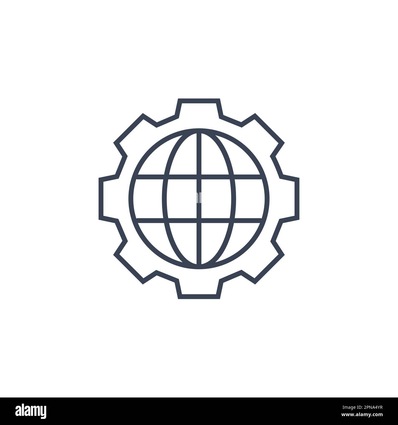 World globe gear line icon. Vector gear globe map illustration line earth network icon. Stock Vector