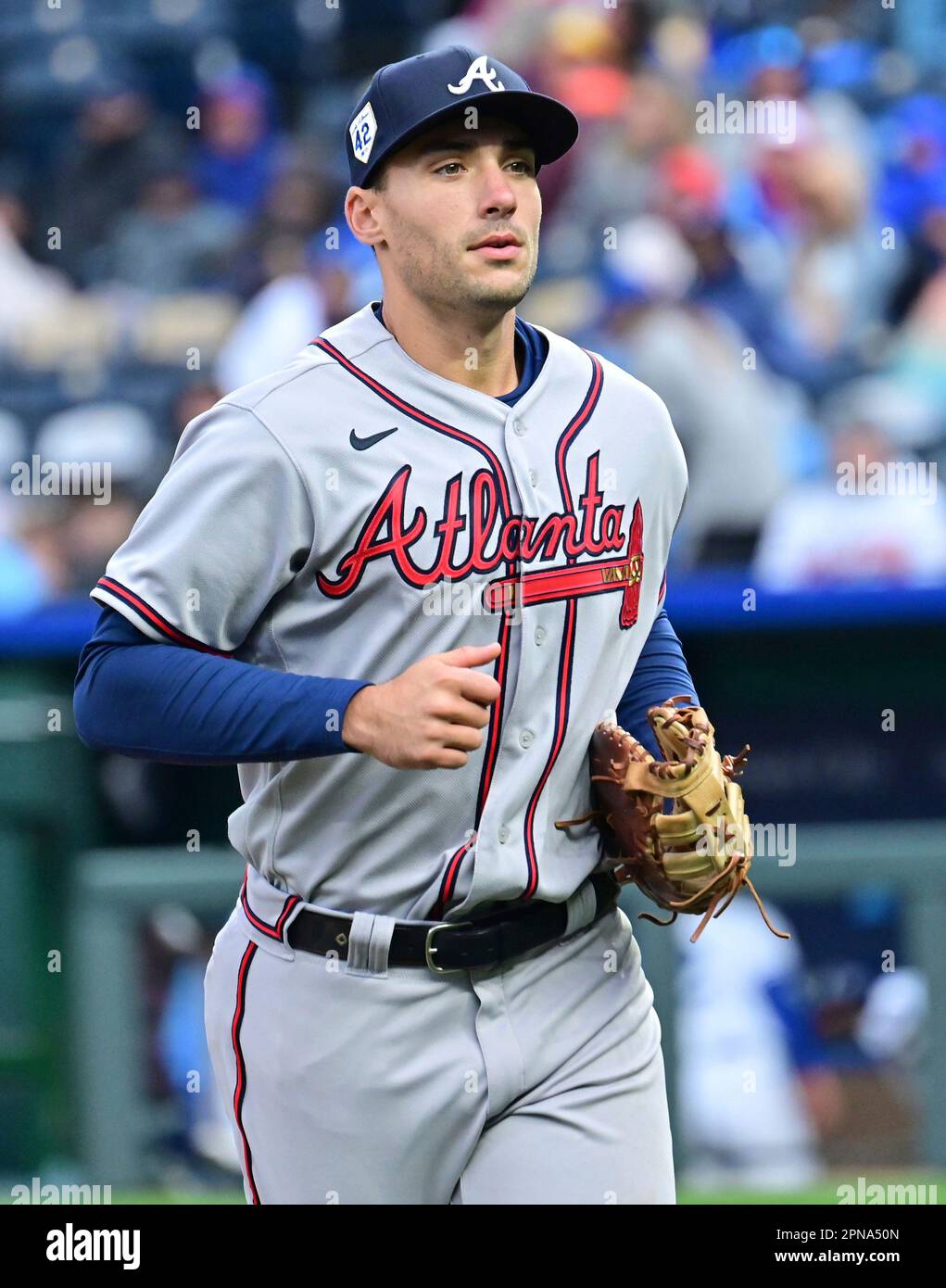 KANSAS CITY, MO - APRIL 15: Atlanta Braves first baseman Matt Olsen (28) as  seen during an MLB game between the Atlanta Braves and the Kansas City  Royals on April 15, 2023