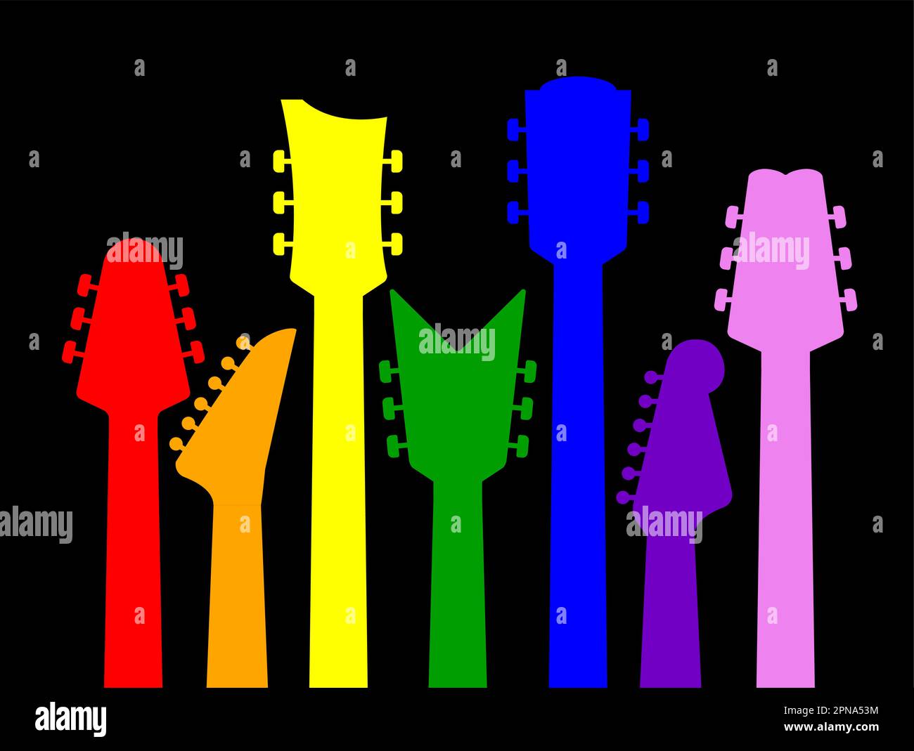 Guitars headstock vector electric neck colorful abstract icon. Guitar