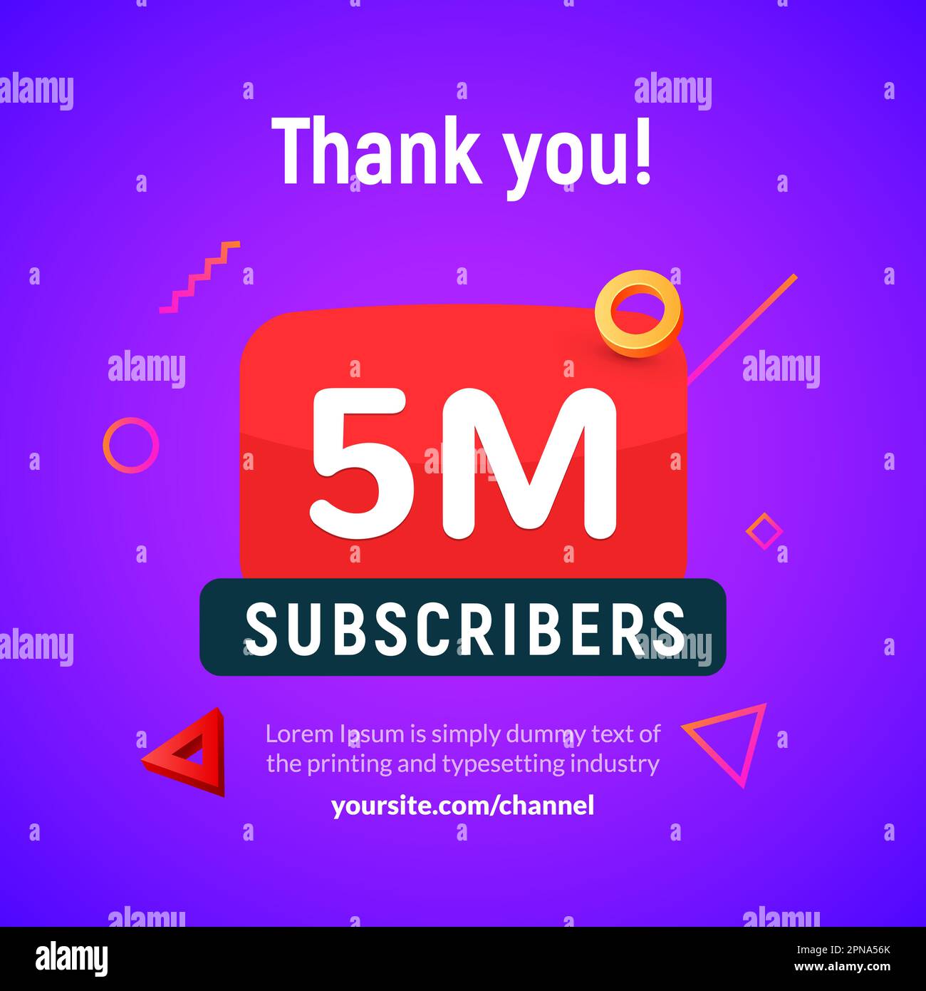 5 million followers vector post 5m celebration. Five millions subscribers followers thank you congratulation. Stock Vector