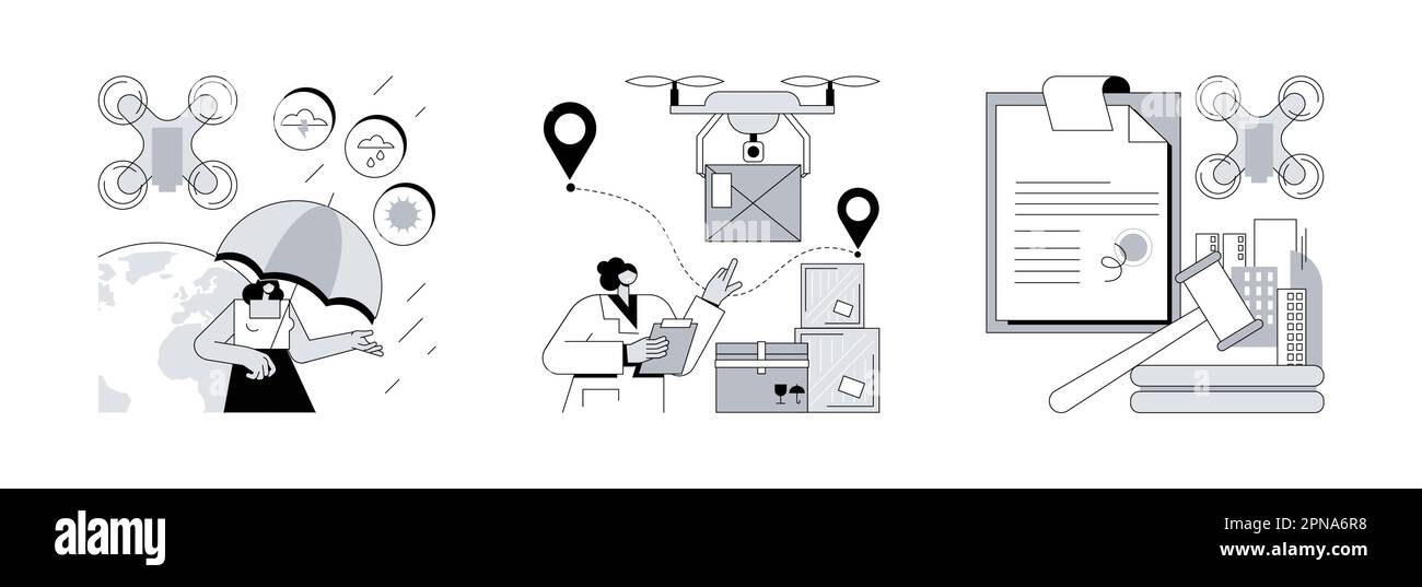 Autonomous aircraft use abstract concept vector illustration set