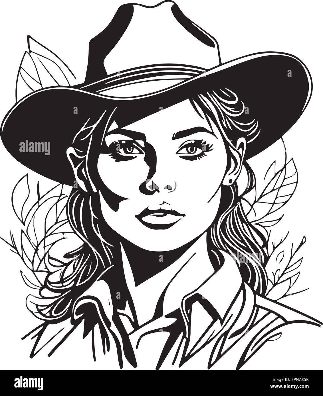 great-monochrome-cowboy-woman-portrait-awesome-vector-stock-vector