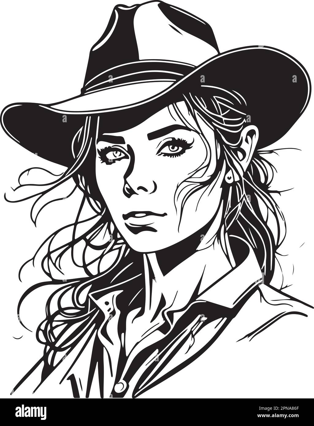 incredible-monochrome-cowboy-woman-portrait-great-vector-stock-vector