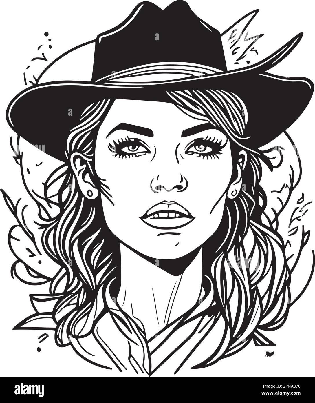 pretty-monochrome-cowboy-woman-portrait-great-vector-stock-vector-image