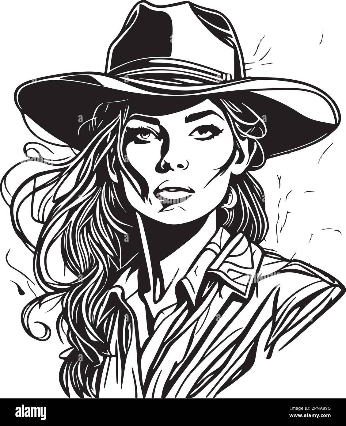 super-monochrome-cowboy-woman-portrait-great-vector-stock-vector-image