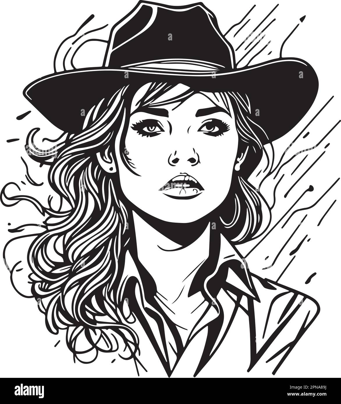 gorgeous-monochrome-cowboy-woman-portrait-great-vector-stock-vector