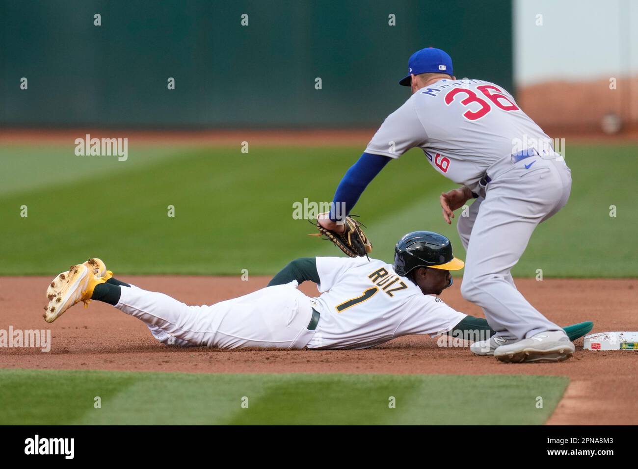 Chicago Cubs first baseman Trey Mancini (36) hits a single to