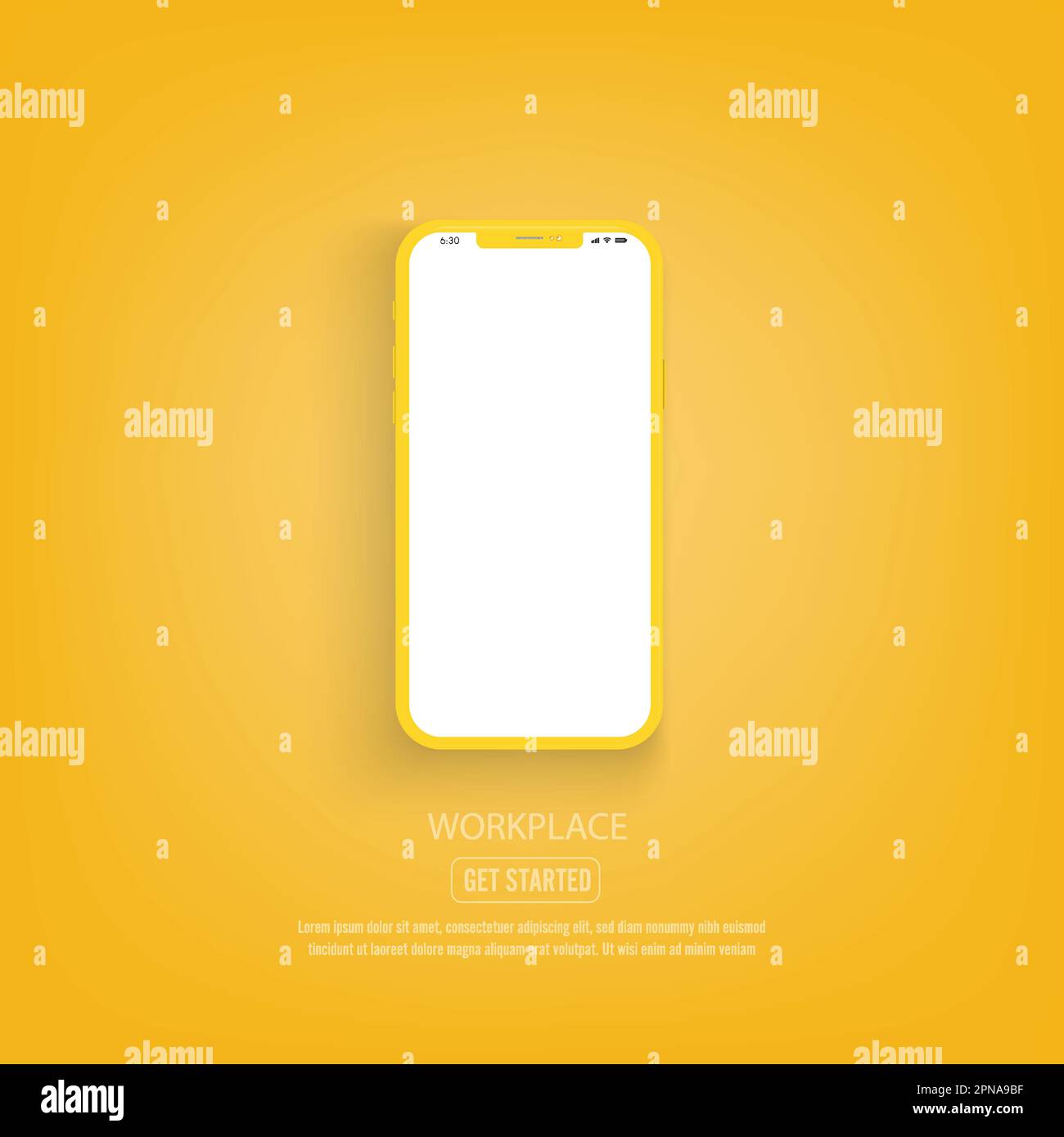 New version of yellow slim smartphone with blank white screen. smartphone on yellow background. Realistic vector illustration. Stock Vector