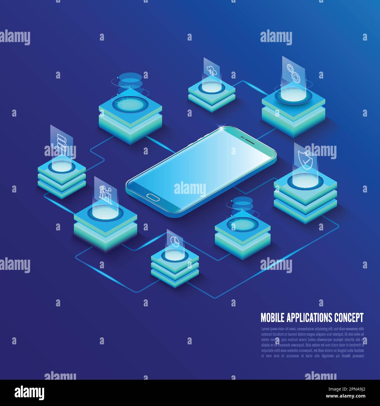 Isometric Mobile Applications concept. Developing programming and coding technologies concept. UX UI User Interface and User experience Process. Stock Vector