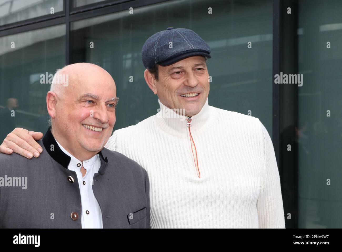 Munich, Germany . 17th Apr, 2023. Munich, Germany, 17. April 2023; Dr. Axel MUNZ and Michel Guillaume, (R)actor, Schauspieler, seen during the VIP Opening at the DISNEY 100 Exhibition entertainment event held at the small Olympia hall in Munich Germany on 17. April 2023. picture and copyright Arthur THILL/ATP images (THILL Arthur/ATP/SPP) Credit: SPP Sport Press Photo. /Alamy Live News Stock Photo