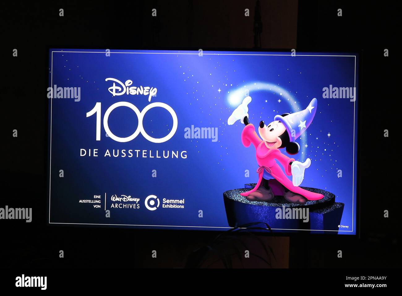 Munich, Germany . 17th Apr, 2023. Munich, Germany, 17. April 2023; the logo  of the event, 100 years Disney - an Exhibition about the history of the  Walt Disney Company, displayed during, image size:1300x956