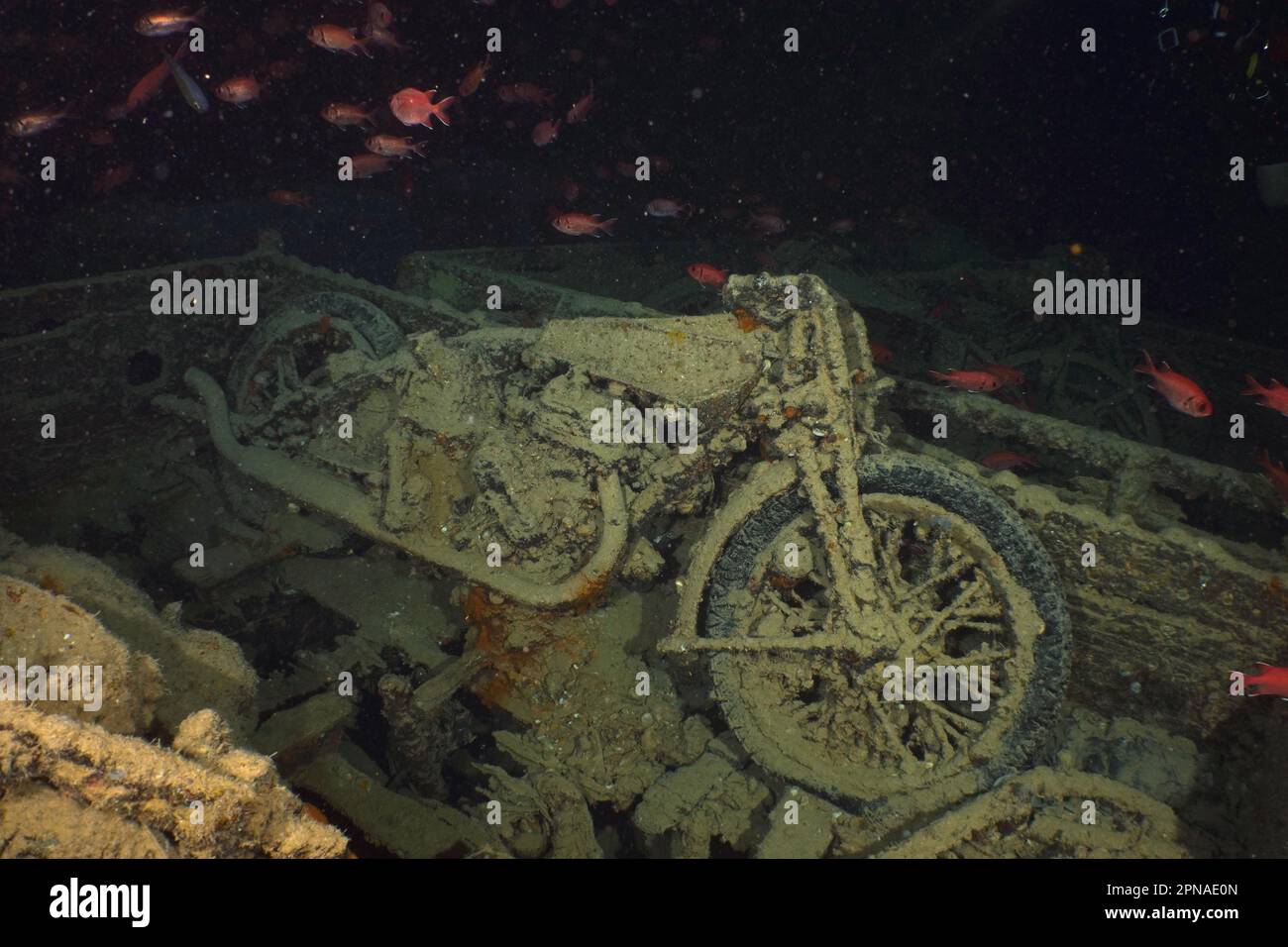 Norton motorbike from the Second World War in the hold of the