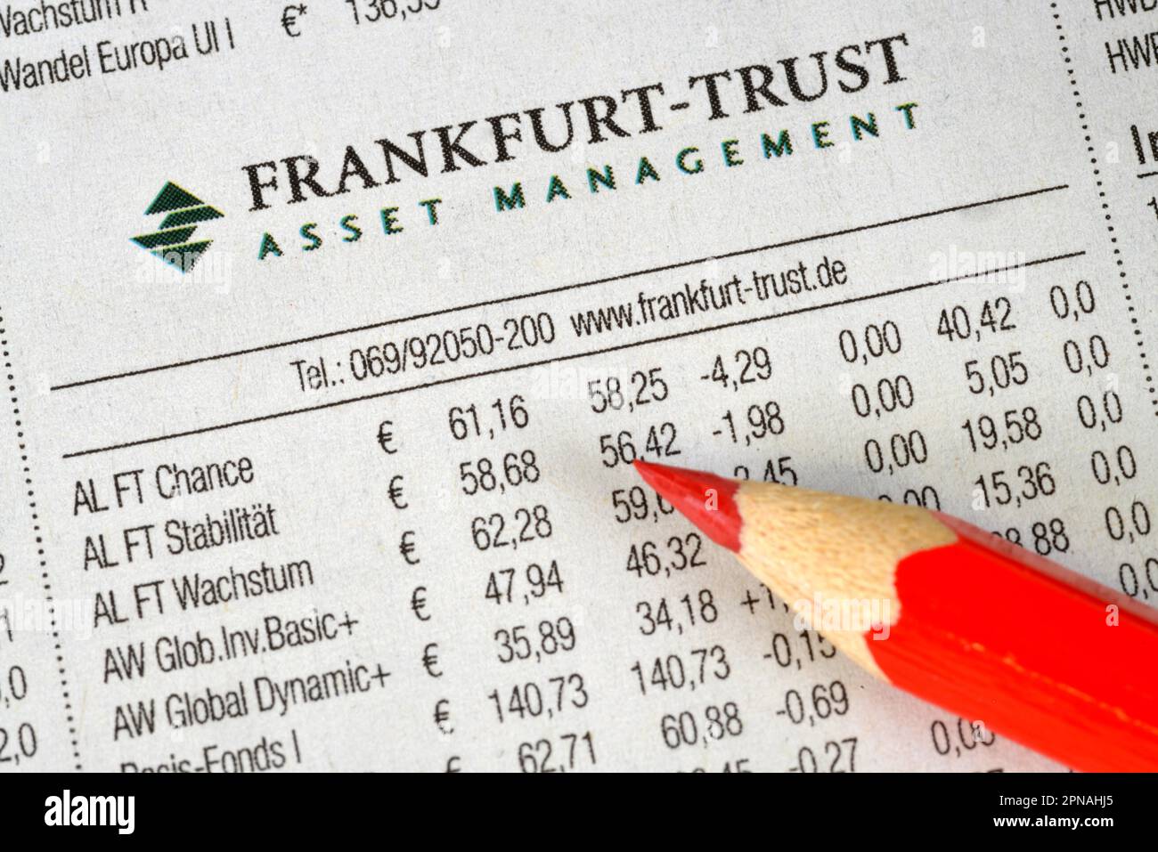 Daily newspaper, stock exchange section, funds, Frankfurt Trust Stock