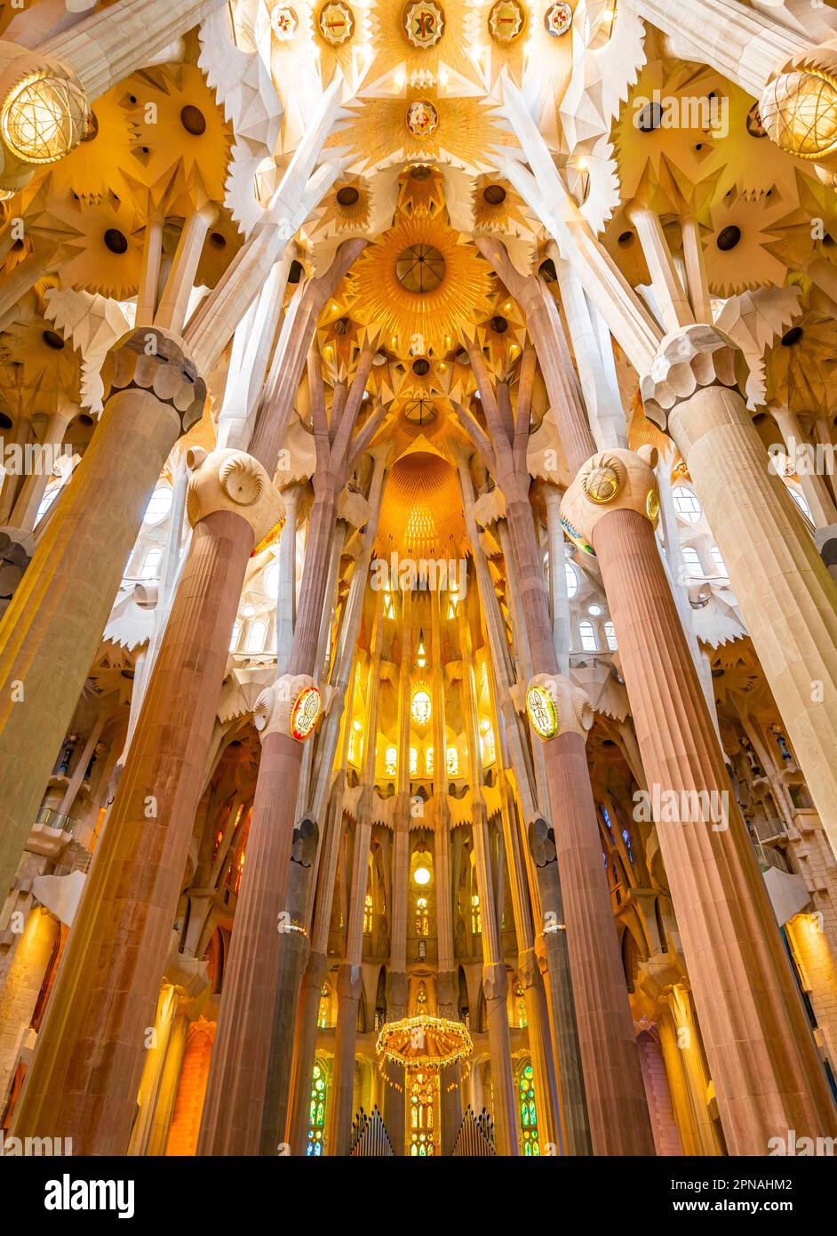 Interior of the Sagrada Familia, Church of the Atonement of the Holy ...