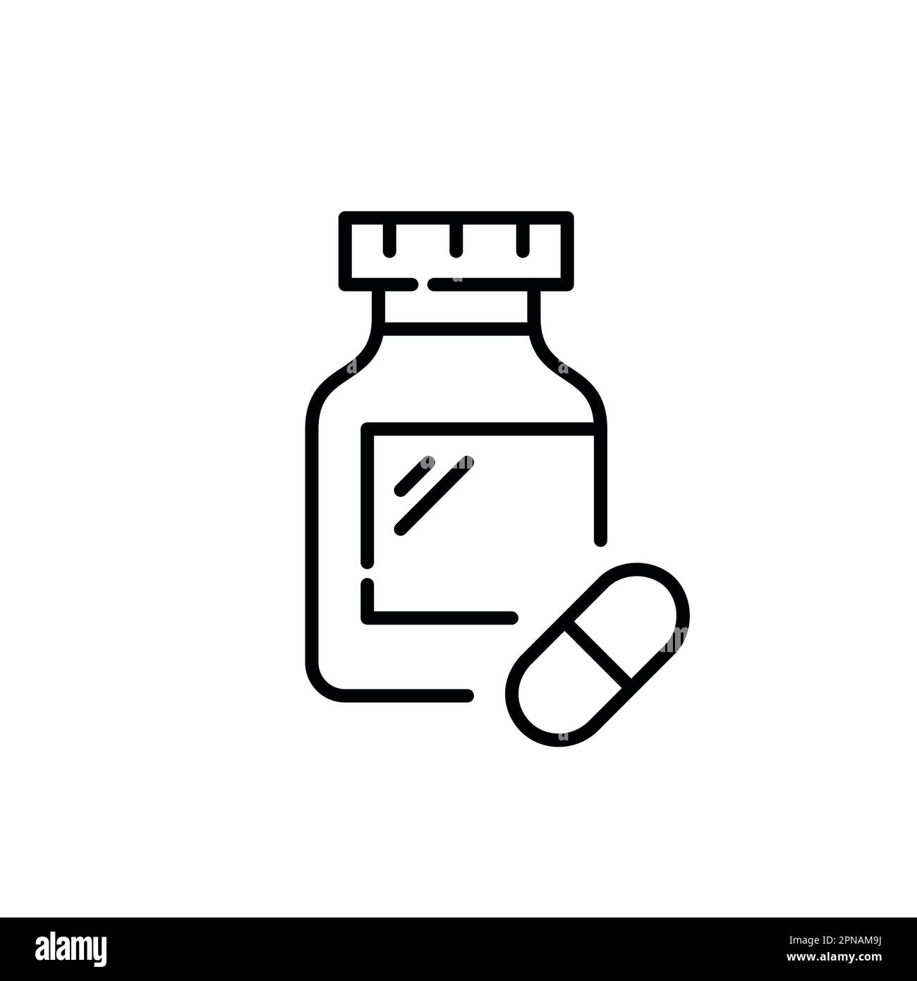Medicine bottle and capsule pill. Healthcare and pharmacy. Pixel