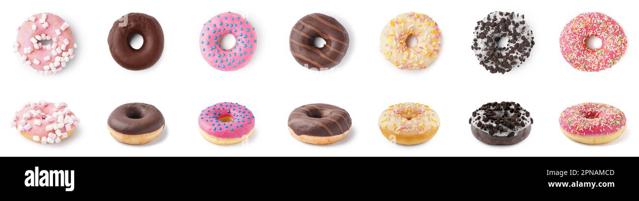 Set of sweet donuts on white background Stock Photo - Alamy