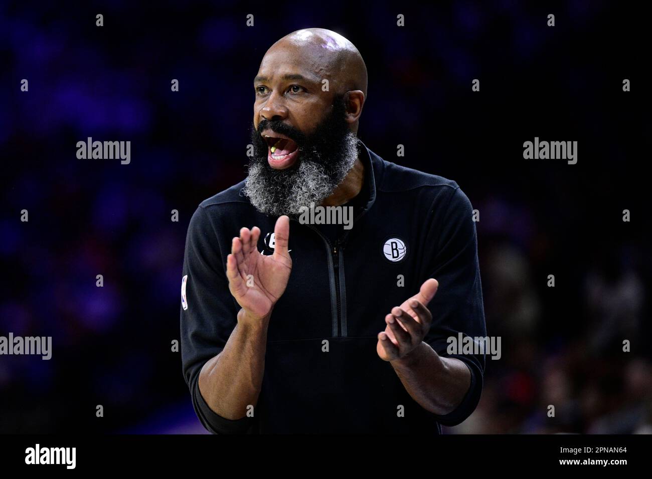 Brooklyn Nets head coach Jacque Vaughn in action during Game 2 in the